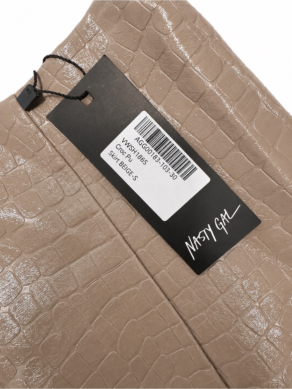 Nasty Gal Croc Embossed Faux Leather Mini Skirt NWT Small Beige Taupe - Picture 2 of 3